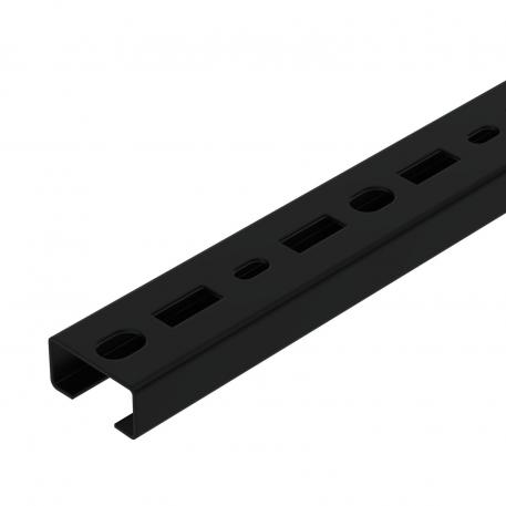 Profile rail, 17 mm slot, perforated, black 500 | 35 | 18 | 1,25 | Acero | PES135 - poliéster | negro intenso; RAL 9005