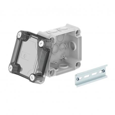 Caja de derivación T 60 con tapa alta transparente y conos 100x100x65 | 7 | IP66 | Gris claro, RAL 7035