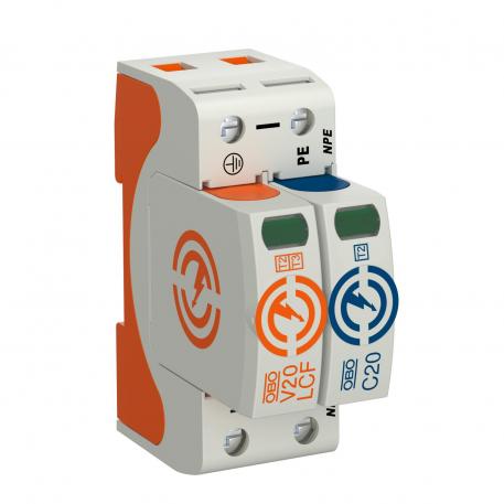 Descargador de sobretensiones V20, sin corriente de fuga, 1 polo + NPE 1+N/PE | 280 | IP20