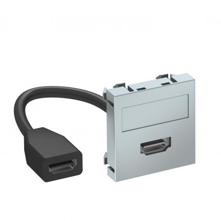 Toma HDMI, 1 módulo, salida recta, con cable de conexión  |  | HDMI | Aluminio lacado