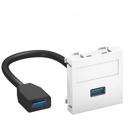 Toma USB 2.0/3.0, 1 módulo, salida recta, con cable de conexión  |  | USB | blanco puro; RAL 9010