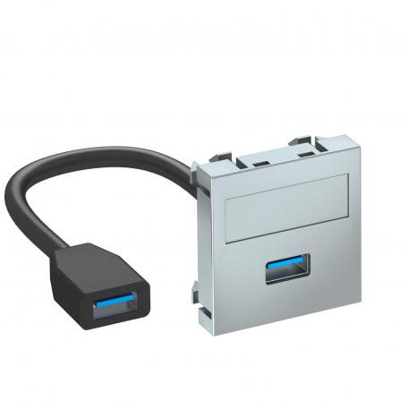 Toma USB 2.0/3.0, 1 módulo, salida recta, con cable de conexión  |  | USB | Aluminio lacado