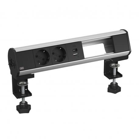 Deskbox con mordaza de fijación, 2 tomas VDE, cargador USB 