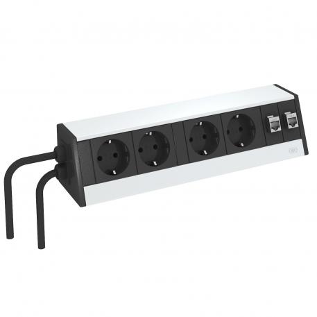 Deskbox DB, colocación libre, 2+2 tomas de corriente, 2x RJ45 cat. 6 Caja anodizada en color plata