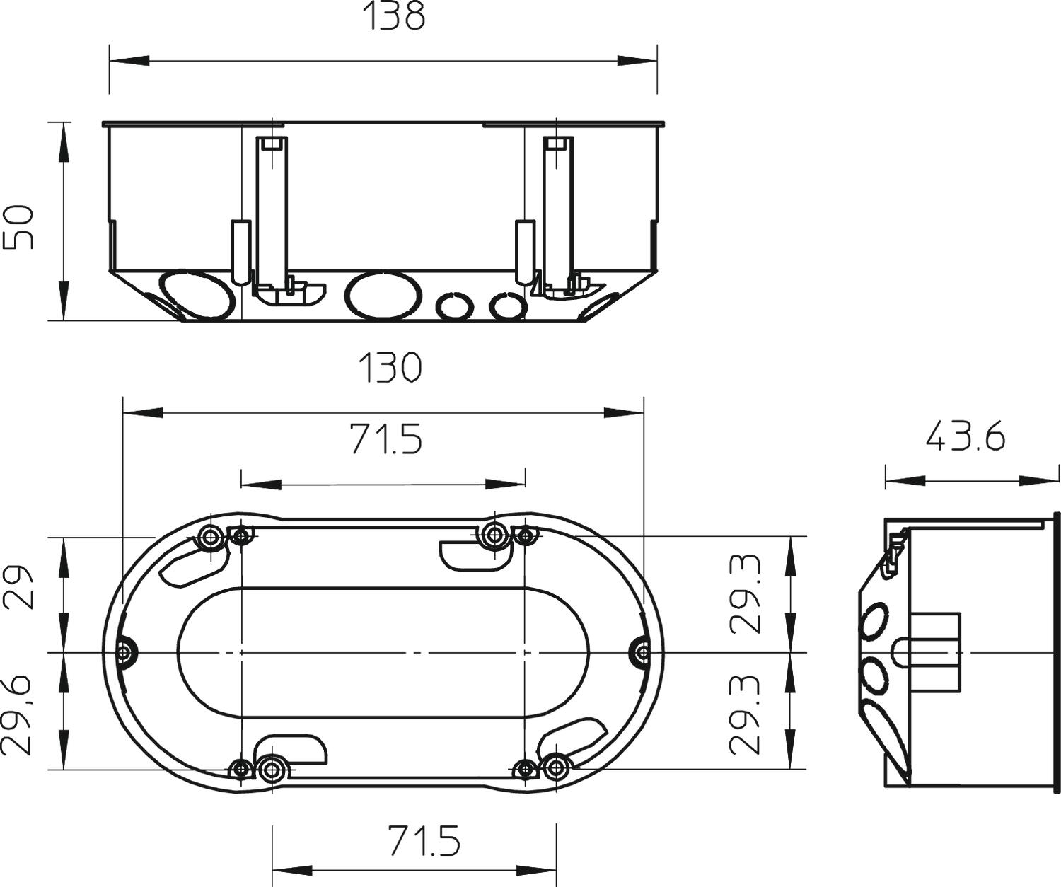 Caja portamecanismos para paredes técnicas (pladur), doble